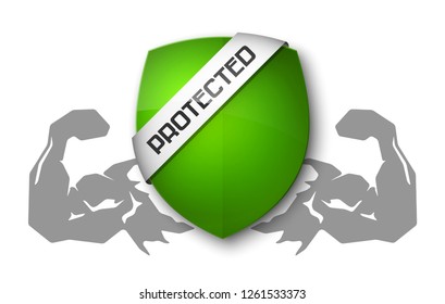 Absolute protection guard shield arm concept. Safety vector badge abstract protection icon. Privacy banner hand shield. Security label sign. Defense tag presentation sticker arm shield safeguard sign