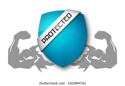 Absolute protection guard shield arm concept. Safety vector badge abstract protection icon. Privacy banner hand shield.