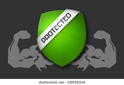 Absolute protection guard shield arm concept. Safety vector badge abstract protection icon. Privacy banner hand shield. Security label sign. Defense tag presentation sticker arm shield safeguard sign