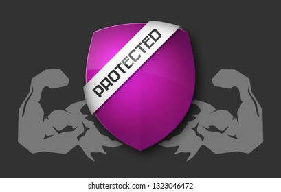Absolute protection guard shield arm concept. Safety vector badge abstract protection icon. Privacy banner hand shield. Security label sign. Defense tag presentation sticker arm shield safeguard sign