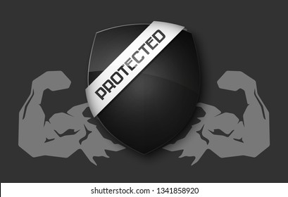 Absolute protection guard shield arm concept. Safety vector badge abstract protection icon. Privacy banner hand shield. Security label sign. Defense tag presentation sticker arm shield safeguard sign