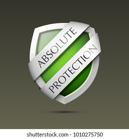 Absolute Protection guard shield concept. Safety badge, Absolute protection icon. Privacy banner shield. Security label. Defense tag. Presentation sticker shield. Defense safeguard sign. Vector badge