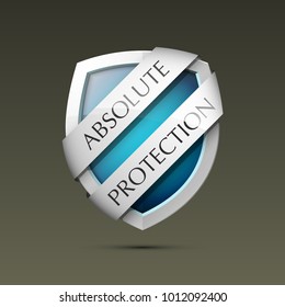 Absolute Protection guard shield concept. Safety badge, Absolute protection icon. Privacy banner shield. Security label. Defense tag. Presentation sticker shield. Defense safeguard sign. Vector badge