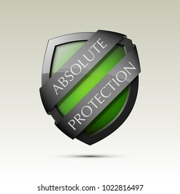 Absolute Protection guard shield concept. Safety badge, Absolute protection icon. Privacy banner shield. Security label. Defense tag. Presentation sticker shield. Defense safeguard sign. Vector badge