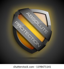 Absolute Protection guard shield concept. Safety badge, Absolute protection icon. Privacy banner shield. Security label. Defense tag. Presentation sticker shield. Defense safeguard sign. badge