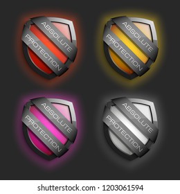 Absolute Protection guard shield concept. Safety badge, Absolute protection icon. Privacy banner shield. Security label. Defense tag. Presentation sticker shield. Defense safeguard sign. badge