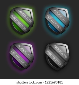 Absolute Protection guard shield concept. Safety badge, Absolute protection icon. Privacy banner shield. Security label. Defense tag. Presentation sticker shield. Defense safeguard sign. badge