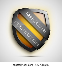 Absolute Protection guard shield concept. Safety badge, Absolute protection icon. Privacy banner shield. Security label. Defense tag. Presentation sticker shield. Defense safeguard sign. badge