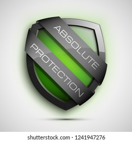 Absolute Protection guard shield concept. Safety badge, Absolute protection icon. Privacy banner shield. Security label. Defense tag. Presentation sticker shield. Defense safeguard sign. badge