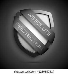 Absolute Protection guard shield concept. Safety badge, Absolute protection icon. Privacy banner shield. Security label. Defense tag. Presentation sticker shield. Defense safeguard sign. badge
