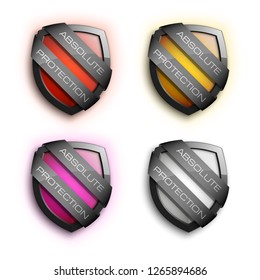 Absolute Protection guard shield concept. Safety badge, Absolute protection icon. Privacy banner shield. Security label. Defense tag. Presentation sticker shield. 