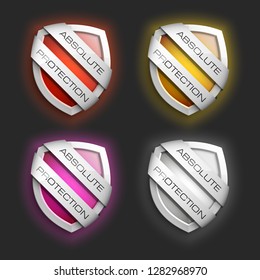 Absolute Protection guard shield concept. Safety badge, Absolute protection icon. Privacy banner shield. Security label. Defense tag. Presentation sticker shield. Defense safeguard sign. badge