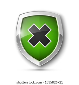 Absolute protection guard shield concept. Safety vector badge abstract protection icon Privacy banner shield. Security label sign. Defense tag presentation sticker shield. Defense safeguard sign badge