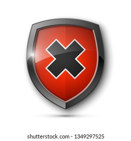 Absolute protection guard shield concept. Safety vector badge abstract protection icon Privacy banner shield. Security label sign. Defense tag presentation sticker shield. Defense safeguard sign badge