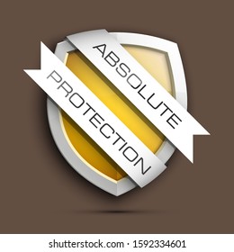 Absolute Protection guard shield concept. Safety badge, Absolute protection icon. Privacy banner shield. Security label. Defense tag. Presentation sticker shield. Defense safeguard sign. badge