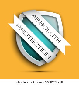 Absolute Protection guard shield concept. Safety badge, Absolute protection icon. Privacy banner shield. Security label. Defense tag. Presentation sticker shield. Defense safeguard sign. badge
