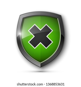 Absolute protection guard shield cross concept. Safety vector badge abstract protection icon Privacy banner shield. Security cross label sign. Defense tag presentation sticker mark shield safeguard