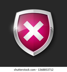 Absolute protection guard shield cross concept. Safety vector badge X abstract protection icon Privacy banner shield. Security cross label sign. Defense tag presentation sticker mark shield safeguard
