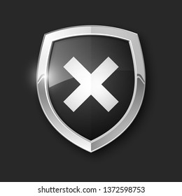 Absolute protection guard shield cross concept. Safety vector badge X abstract protection icon Privacy banner shield. Security cross label sign. Defense tag presentation sticker mark shield safeguard