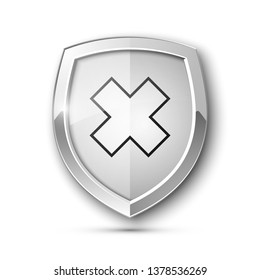 Absolute protection guard shield cross concept. Safety vector badge abstract protection icon Privacy banner shield. Security cross label sign. Defense tag presentation sticker mark shield safeguard