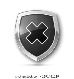 Absolute protection guard shield cross concept. Safety vector badge abstract protection icon Privacy banner shield. Security cross label sign. Defense tag presentation sticker mark shield safeguard