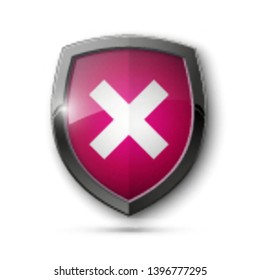 Absolute protection guard shield cross concept. Safety vector badge X abstract protection icon Privacy banner shield. Security cross label sign. Defense tag presentation sticker mark shield safeguard