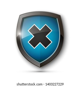 Absolute protection guard shield cross concept. Safety vector badge abstract protection icon Privacy banner shield. Security cross label sign. Defense tag presentation sticker mark shield safeguard