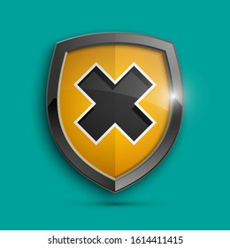Absolute protection guard shield cross concept. Safety vector badge abstract protection icon Privacy banner shield. Security cross label sign. Defense tag presentation sticker mark shield safeguard