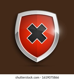 Absolute protection guard shield cross concept. Safety vector badge abstract protection icon Privacy banner shield. Security cross label sign. Defense tag presentation sticker mark shield safeguard