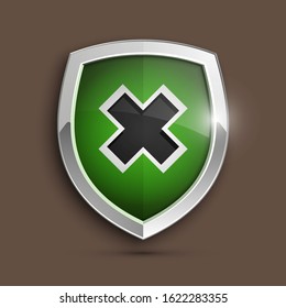 Absolute protection guard shield cross concept. Safety vector badge abstract protection icon Privacy banner shield. Security cross label sign. Defense tag presentation sticker mark shield safeguard