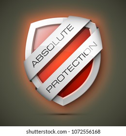 Absolute Protection guard shield two strips. Safety badge, Absolute protection icon. Privacy banner shield. Security label. Defense two strips tag. Presentation sticker shield. Defense safeguard sign