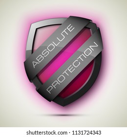 Absolute Protection guard shield two strips. Safety badge, Absolute protection icon. Privacy banner shield. Security label. Defense two strips tag. Presentation sticker shield. Defense safeguard sign