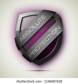 Absolute Protection guard shield two strips. Safety badge, Absolute protection icon. Privacy banner shield. Security label. Defense two strips tag. Presentation sticker shield. Defense safeguard sign