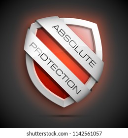 Absolute Protection guard shield two strips. Safety badge, Absolute protection icon. Privacy banner shield. Security label. Defense two strips tag. Presentation sticker shield. Defense safeguard sign