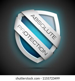 Protector de protección absoluta de dos tiras. Insignia de seguridad, icono de protección absoluta. Escudo de Anuncio de privacidad. Etiqueta de seguridad. Defensa dos tiras etiqueta. Escudo de la etiqueta engomada de presentación. Señal de salvaguardia de la defensa