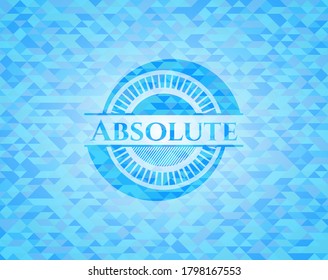 Absolute realistic sky blue emblem. Mosaic background. 