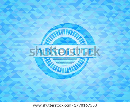 Absolute realistic sky blue emblem. Mosaic background. 