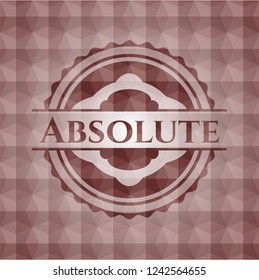 Absolute red emblem or badge with abstract geometric pattern background. Seamless.