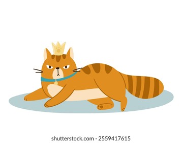 An absolutely adorable and charming cartoon cat proudly wearing a shiny crown, showcasing a delightful royal vibe