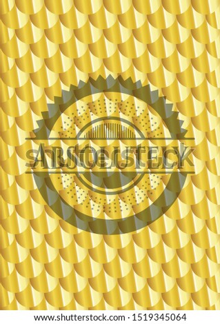 Absolutely golden badge. Scales pattern. Vector Illustration. Detailed.