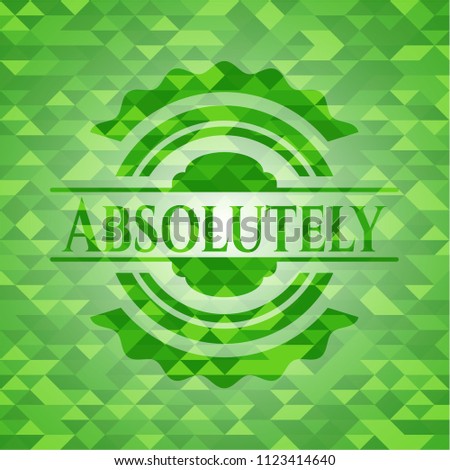 Absolutely green emblem. Mosaic background