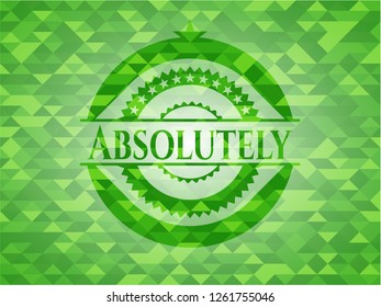 Absolutely green emblem with mosaic ecological style background