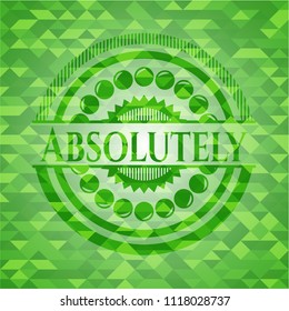Absolutely green emblem with triangle mosaic background