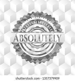 Absolutely grey badge with geometric cube white background