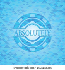 Absolutely light blue emblem. Mosaic background