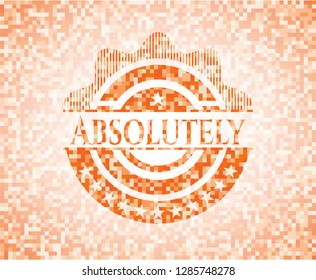 Absolutely orange tile background illustration. Square geometric mosaic seamless pattern with emblem inside.
