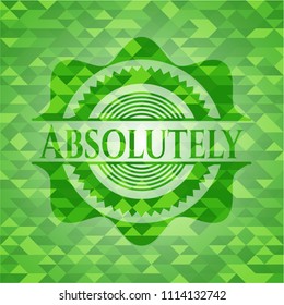  Absolutely realistic green emblem. Mosaic background