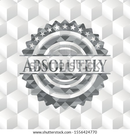 Absolutely realistic grey emblem with geometric cube white background