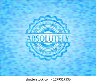Absolutely sky blue emblem with triangle mosaic background