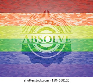 Absolve emblem on mosaic background with the colors of the LGBT flag